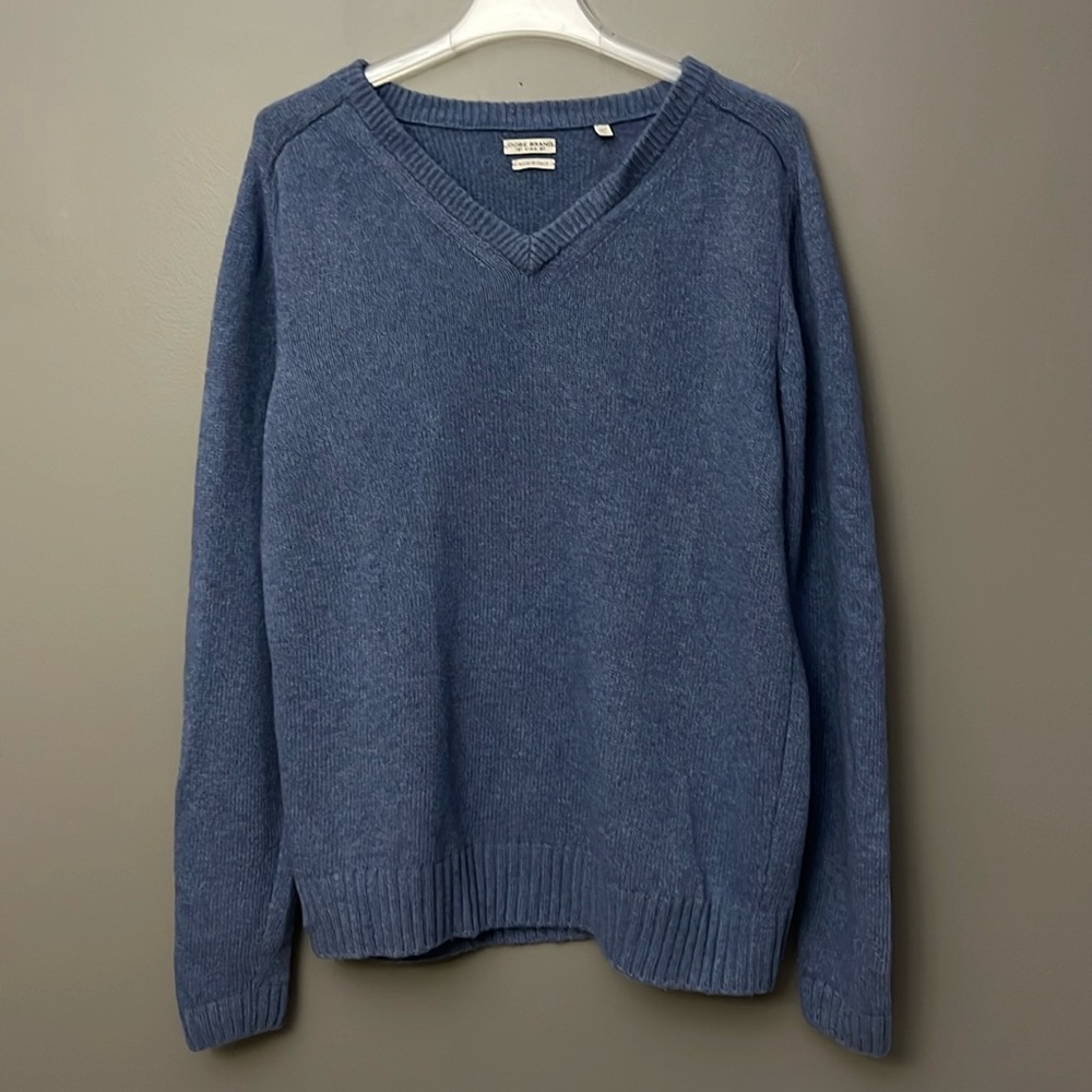 OOBE Brand Men's Edisto Italian V Neck Virgin Wool Sweater Blue - Size L